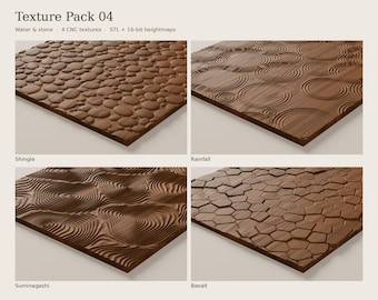 CNC Texture Pack 04: Water & Stone, 4 3D Relief STL Files (24x48)
