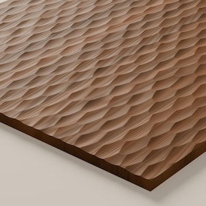 May include: A rectangular wooden panel featuring a repeating, carved geometric pattern of raised, diamond-shaped facets across its surface. The wood displays a rich, medium-brown tone with visible natural grain lines throughout the texture.