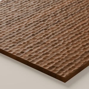 May include: A rectangular wooden board featuring a dark brown finish and a textured surface composed of numerous small, uniform, concave indentations carved into the wood grain, creating a consistent pattern across the entire top face.