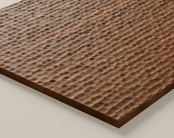 May include: A rectangular wooden board featuring a dark brown finish and a textured surface composed of numerous small, uniform, concave indentations carved into the wood grain, creating a consistent pattern across the entire top face.