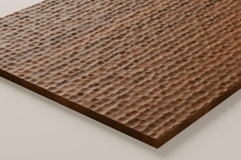 May include: A rectangular wooden board featuring a dark brown finish and a textured surface composed of numerous small, uniform, concave indentations carved into the wood grain, creating a consistent pattern across the entire top face.