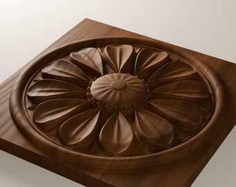 Petal Rosette CNC File, Carved Corner Block and Medallion 3D Relief STL, 3.5, 4, 4.5 and 8 in, CNC Router & 3D Printer, Aspire Fusion