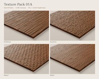 CNC Hand Finish Texture Pack: Driftwood, Tsuchime, Naguri, Ripple (STL + Heightmaps)