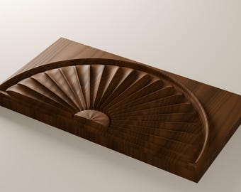 Sunburst Fan CNC File, Federal Half Round Carved Fan 3D Relief STL + Heightmap, 9, 12 and 16 in, CNC Router & 3D Printer, Aspire Fusion