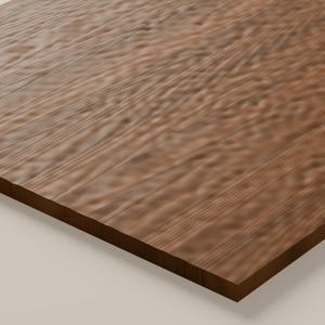 May include: A rectangular wooden board featuring a rich brown color and a prominent, wavy grain pattern. The surface displays a textured, rippled appearance with visible wood fibers running diagonally across the flat, solid panel.