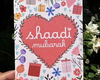 Shaadi Mubarak Card: Floral Heart Wedding Greeting (4x6 Matte)