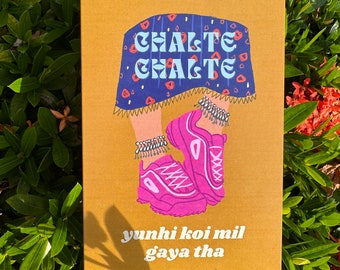 Bollywood Lyric Card: Chalte Chalte, Nostalgic Movie Art (4x6 inches)