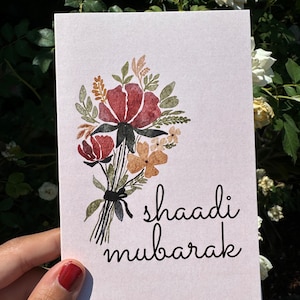 Carte de bouquet de mariage Shaadi Mubarak - Élégante carte de félicitations pour mariage sud-asiatique - voeux ourdou Shaadi Mubarak - prend en charge les orphelins