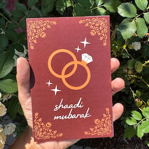 Cartão de casamento Shaadi Mubarak - Cartão elegante de parabéns pelo casamento do sul da Ásia - Saudação Urdu Shaadi Mubarak - Acabamento fosco 4x6