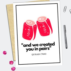 Cute Islamic Love Wedding Card 5"x7" | Muslim Cards | And We Created You in Pairs Quran Quote | Proceeds Help Orphans
