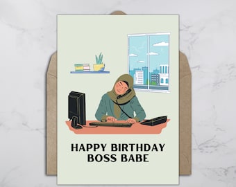 Hijabi Muslim Happy Birthday Greeting Card, Cute Arab Birthday, Corporate Office Boss Babe Card, Muslim Girl | Proceeds Benefit Orphans