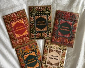 Shaadi Mubarak Wedding Card Set – Mughal Era Design, 5-Pack | South Asian Wedding