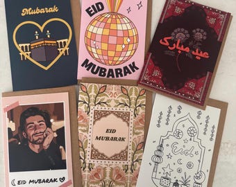 Eid Mubarak Card Set – 6 Retro Quirky South Asian Islamic Greeting Cards | Zayn Malik