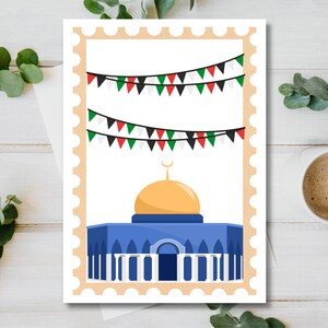 Cartão de felicitações Palestina Jerusalém grátis | Mesquita Falasteen Al-Aqsa fofa Árabe Mediterrâneo | Os lucros ajudam órfãos