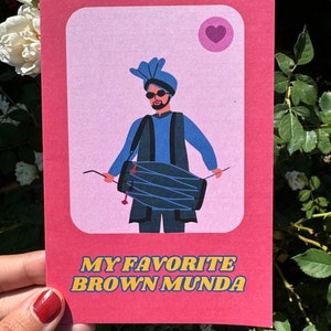 Ma carte munda brune préférée - voeux d'Asie du Sud amusants et tendance, carte mate 4 x 6 avec enveloppe kraft, prend en charge les orphelins