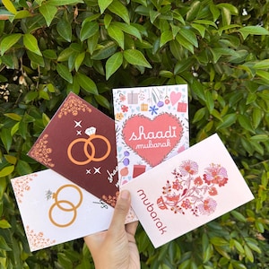 Cartão de casamento Shaadi Mubarak - Cartão de parabéns de casamento bege elegante do sul da Ásia - Urdu Saudação Shaadi Mubarak - Acabamento fosco 4x6