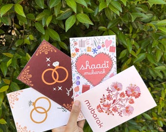 Shaadi Mubarak Wedding Greeting Card Set – 4 Elegant South Asian Congratulations Cards