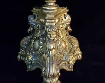 European Carved Wood Church Candle Holder /Gilded in Gold/Cherubs/Putti