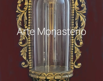 Antique Style Wooden Base with Arc and Glass Dome for Santos