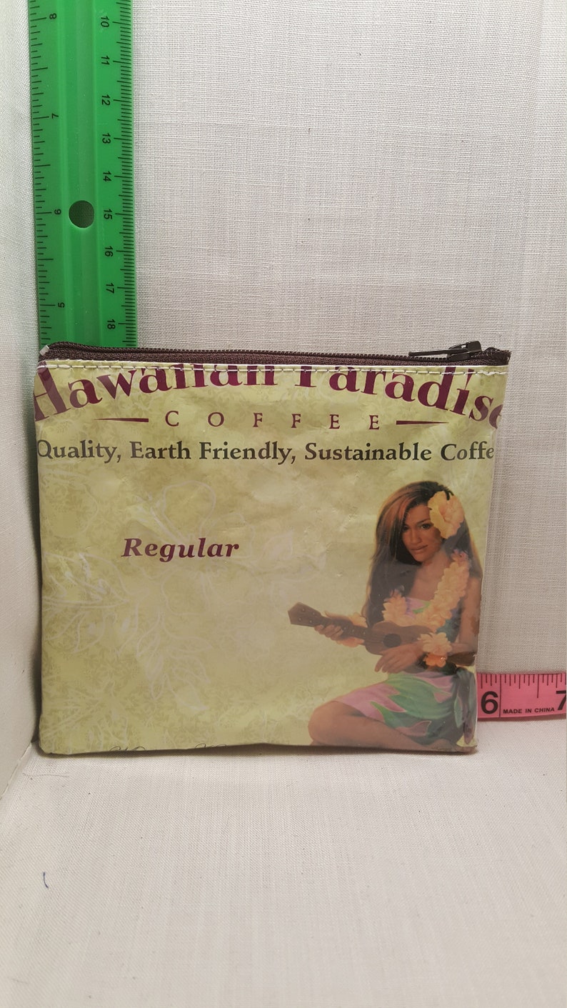 Hawaiian coffee upcycled zipper bag