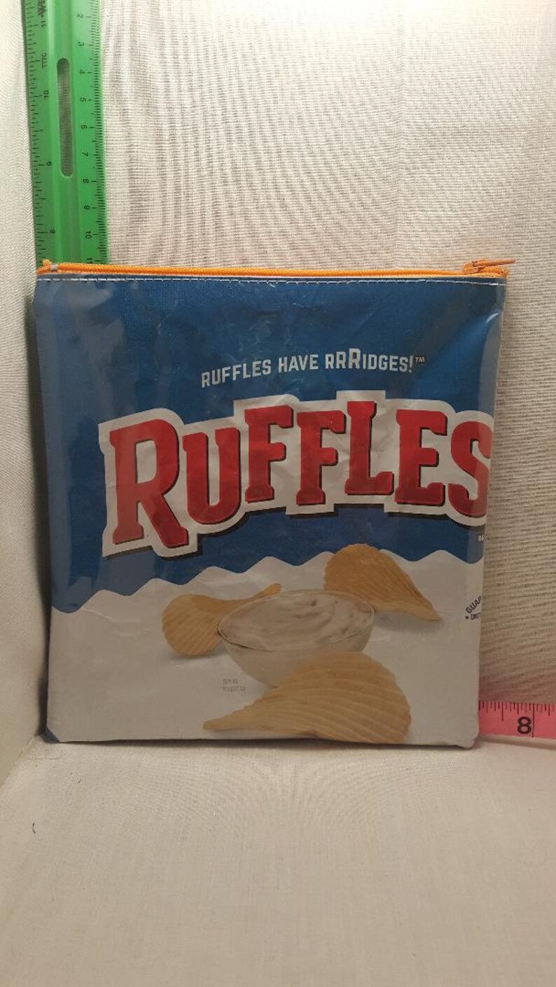 Ruffles up cycled zipper bag