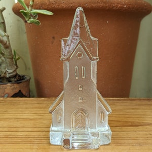 Vintage Nybro Sweden art glass crystal chapel candle holder votive chruch steeple