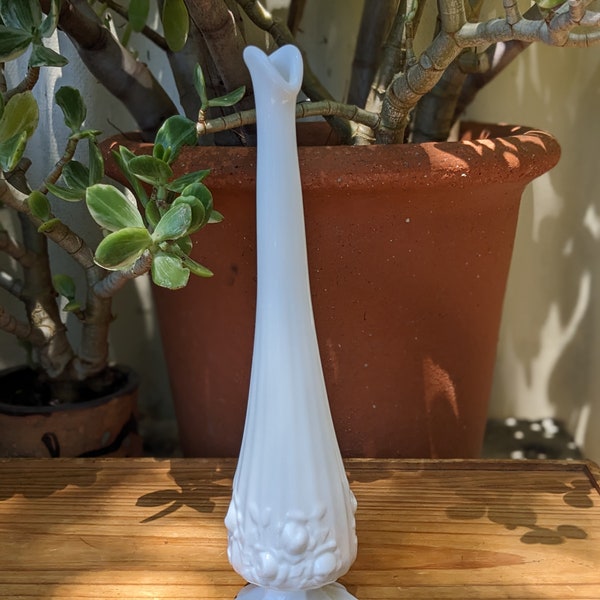 Vintage Fenton cabbage rose milk glass bud vase swung vase