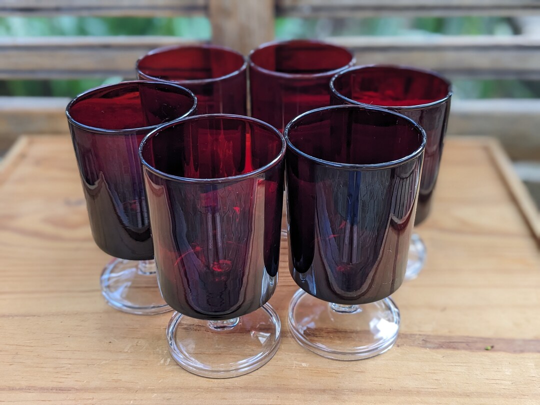 Vintage Luminarc Ruby Red Wine Glasses Short Stem Goblets Etsy