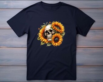 Dödskalle med solrosor T-shirt