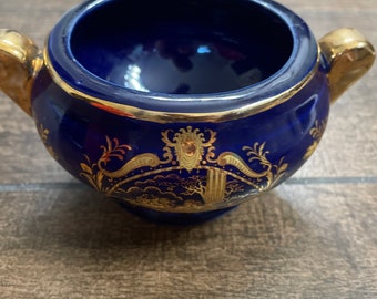 Vintage Limoges France China Gold Filigree royal blue and gold design
