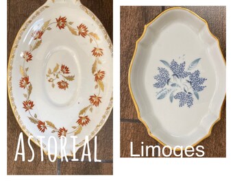 1.Antique Astoral, Abbeydale plate and 2.Trinket Limoges plate, unique China Porcelain oval delicate plate, hand made design,made in England