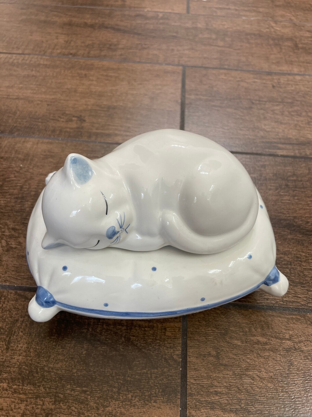 Vintage Porcelain Trinket Jewelry Box Cat Box Cute Cat on a Etsy