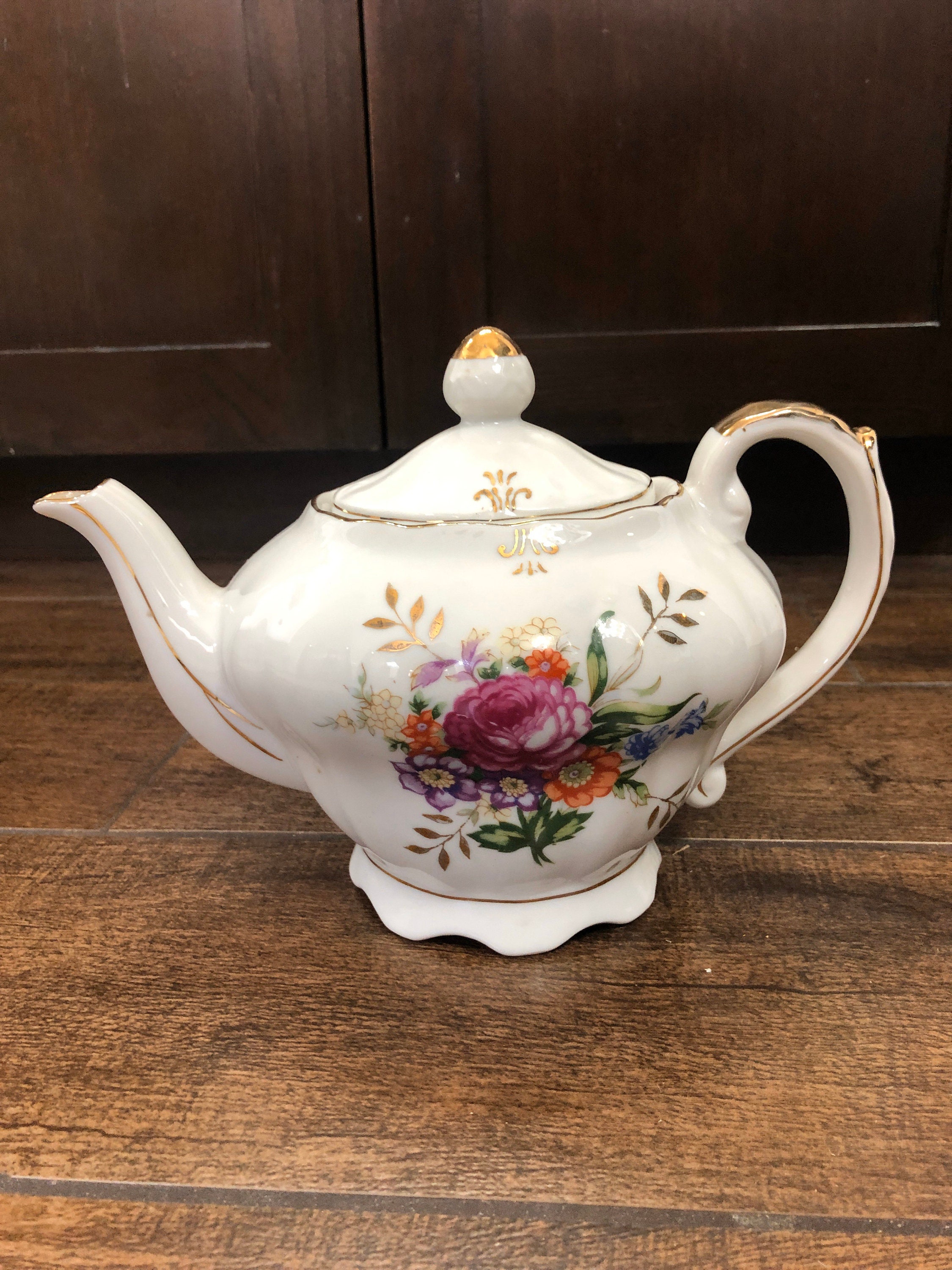 Teapot Music Box Moss Rose China Musical Teapot Japan Art