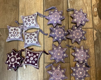 Beautiful purple handcrafted ornaments, all hand made