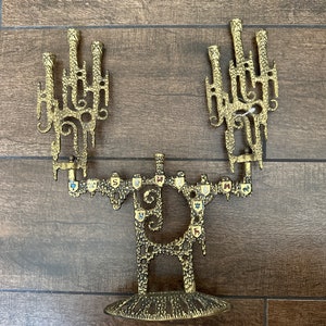 Old vintage Wainberg Israel Brass Judaica Menorah from Israel Jerusalem signed KL Israel 1608