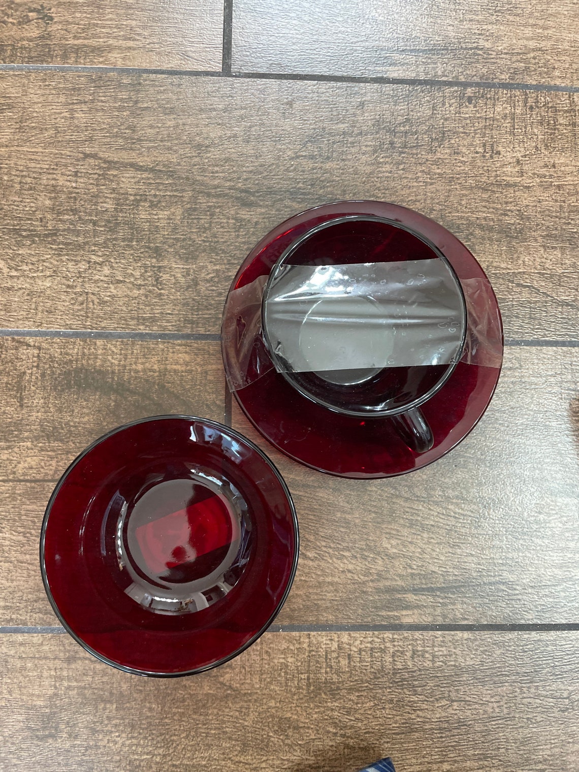Vintage Red Glass cup plate and dessert bowl Etsy