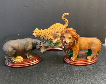 Vintage wild animals figurine, resin over wood