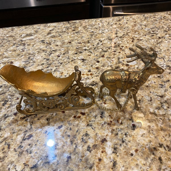 Vintage Christmas Brass cart with Rudolph"