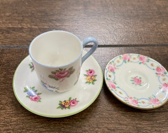 Vintage mix/match Miniature Demitasse Shelley England Cup and Plate Mid Century bone china, Porcelain 13426 Pat and Foley bone china plate