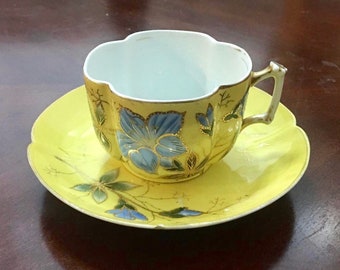 Vintage China, made in England , cup and plate china set. Beautiful design Yellow with golden edge
