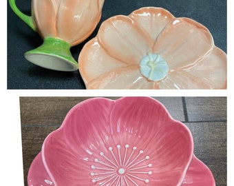 Vintage Teleflora, cup and plate set. Beautiful design, Tulip shaped cup and plate/tulip plate and bowl by Fresh design