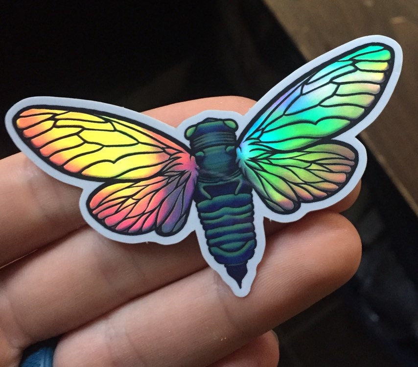 Holographic Jade Cicada Sticker