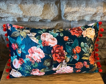 Floral Green Velvet Boudoir Cushion