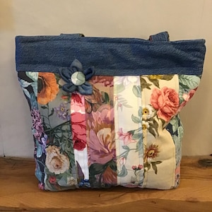 Vintage Fabric and Denim Patchwork Shoulder Bag 16 1/2” x15” app