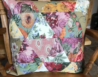 Vintage ,Patchwork Padded Square Cushion 16” x 16” app
