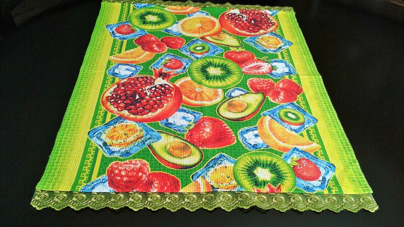 Fruit cotton table runner with green lace