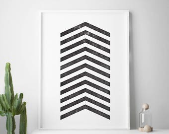 Black white affiche scandinavian print, nordic design, minimalist art, chevron printable art