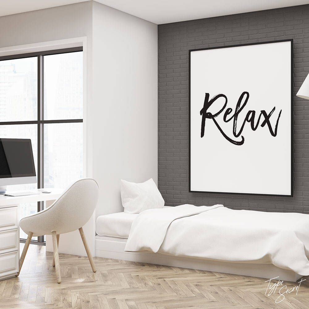 RELAX, Printable Art, Relax Sign, Relax Print, Black and White
