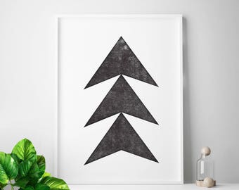 Black white affiche scandinavian print, nordic design, minimalist art, chevron printable art, chevron triangles
