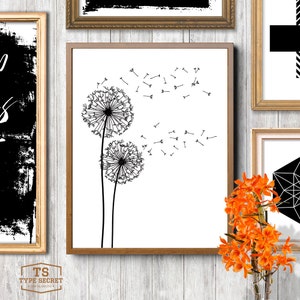 Black and white print dandelion print scandinavian minimalist decor abstract wall art nordic design dandelion wall art black dandelion image 7